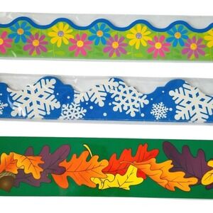 Seasonal Teacher Bulletin Board Border- Spring‎ Floral, Winter Snowflakes, Fall